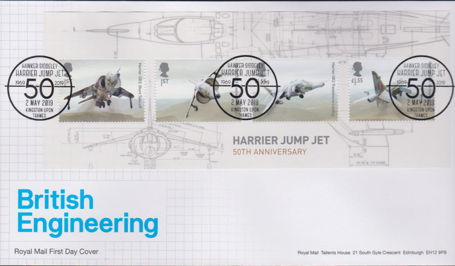 2019 FDC -British Engineering Mini Sheet FDC Kingston upon Thames Postmark - Click Image to Close