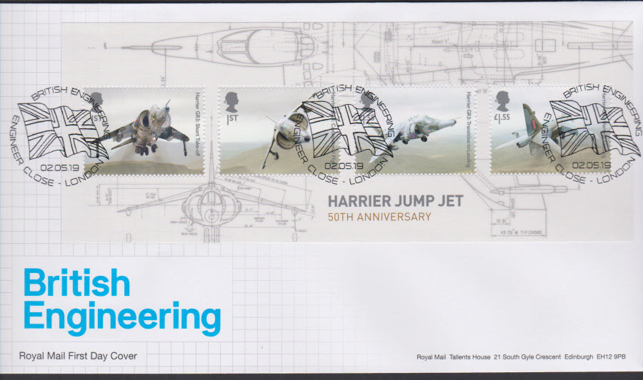 2019 FDC -British Engineering Mini Sheet FDC Engineer Close London Postmark