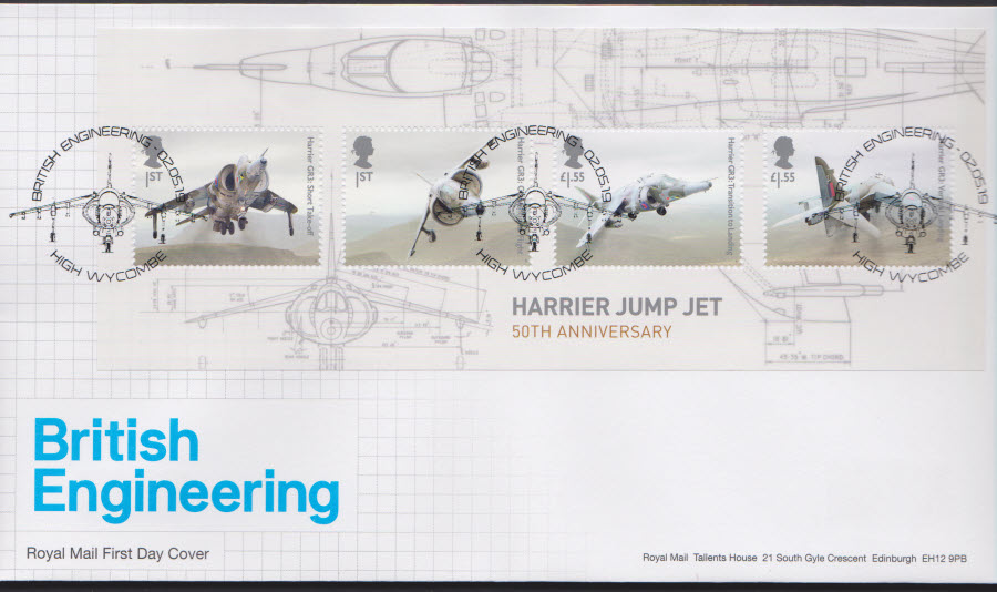 2019 FDC -British Engineering Mini Sheet FDC High Wycombe Postmark