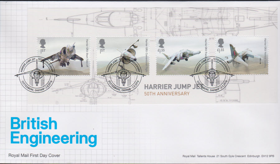 2019 FDC -British Engineering Mini Sheet FDC Cottesmore Oakham Postmark