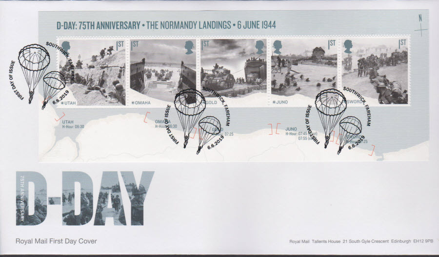 2019 FDC -D Day Mini Sheet FDC First Day of Issue Fareham Postmark
