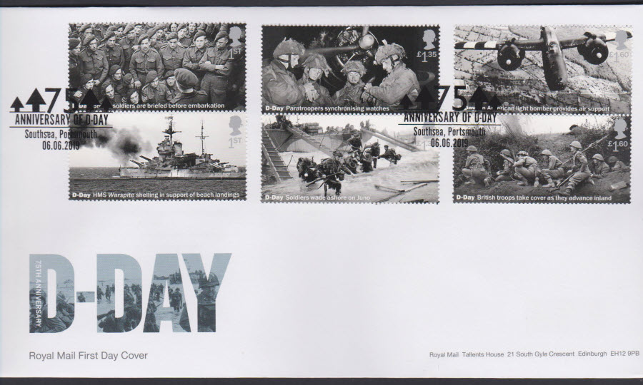 2019 FDC -D Day Set FDC Southsea Portsmouth Postmark