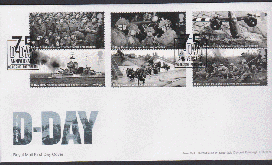 2019 FDC -D Day Set FDC D Day D Day Anniv Portsmouth Postmark