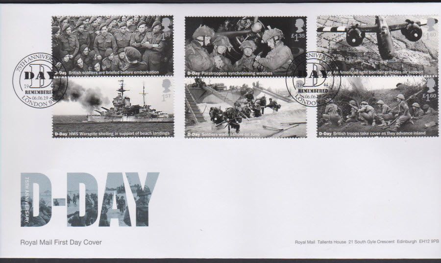 2019 FDC -D Day Set FDC D Day Remembered London SW3 Postmark