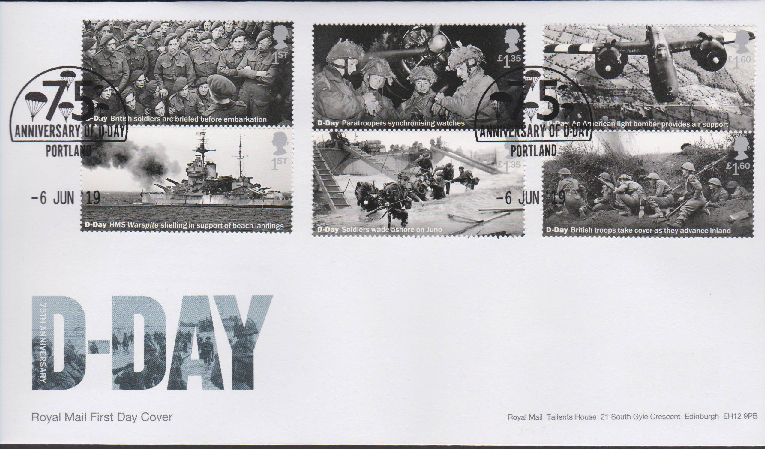 2019 FDC -D Day Set FDC Portland Postmark