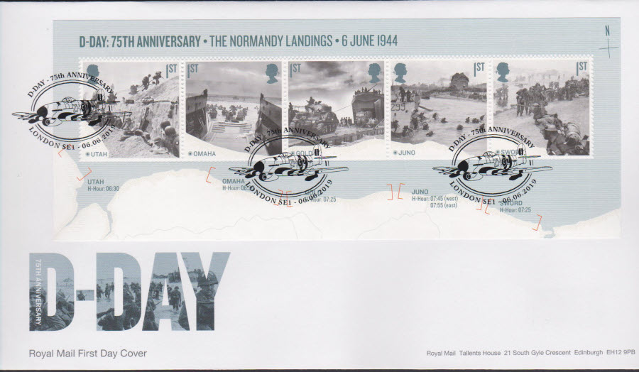 2019 FDC -D Day Mini Sheet FDC London SE1 Postmark