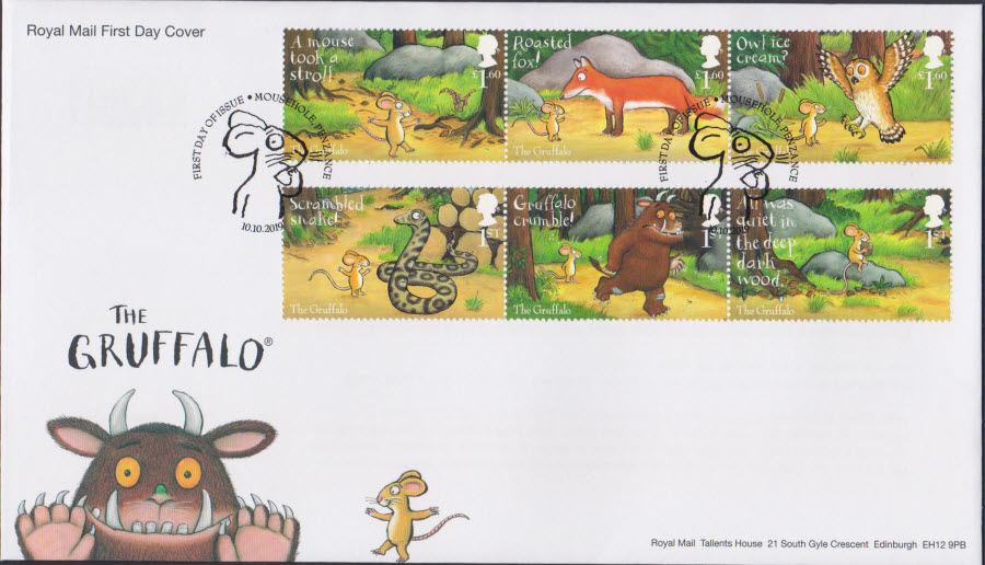 2019 FDC -Royal Mail Gruffalo Set FDC F D I Mousehole, Penzance Postmark - Click Image to Close