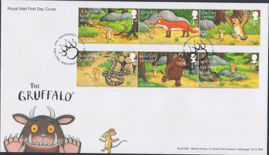 2019 FDC -Royal Mail Gruffalo Set FDC Paw Lane, Queenbury,Bradford Postmark
