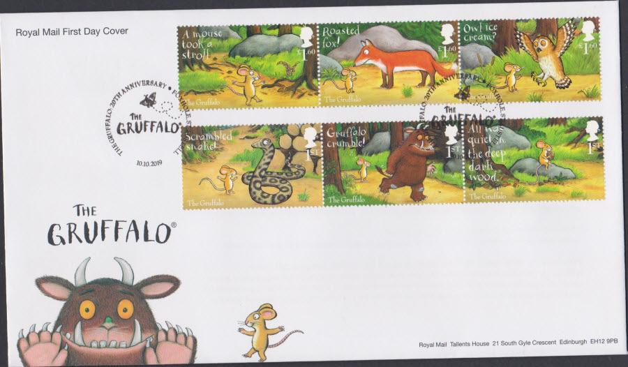 2019 FDC -Royal Mail Gruffalo Set FDC Foxhole St Austell Postmark