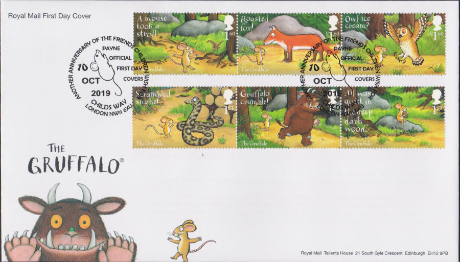 2019 FDC -Royal Mail Gruffalo Set FDC Childs Way, London NW11 Postmark
