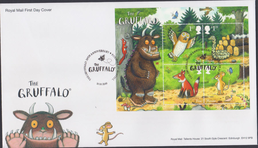 2019 Royal Mail FDC - Gruffalo Mini Sheet- Foxhole St,St Austell Postmark - Click Image to Close