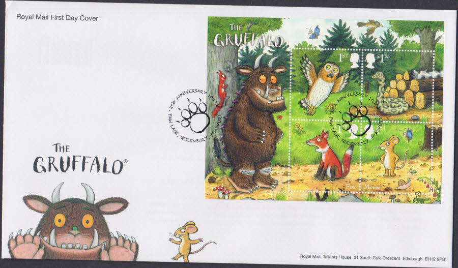 2019 Royal Mail FDC - Gruffalo Mini Sheet- Paw Lane, Bradford Postmark - Click Image to Close