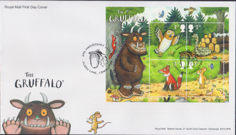 2019 Royal Mail FDC - Gruffalo Mini Sheet-Acorn Lane , Congleton Postmark