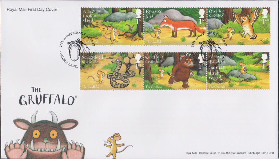 2019 FDC -Royal Mail Gruffalo Set FDC Acorn Lane, Congleton Postmark