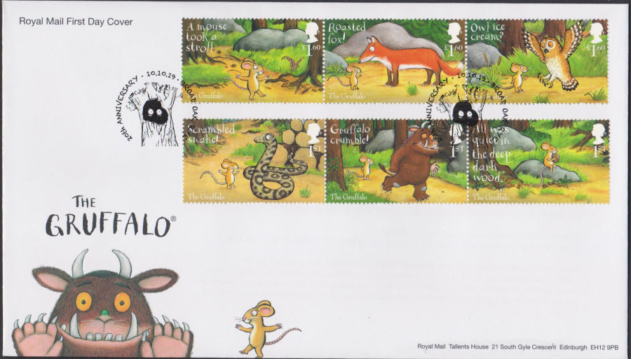 2019 FDC -Royal Mail Gruffalo Set FDC Broad Oak, Rye Postmark