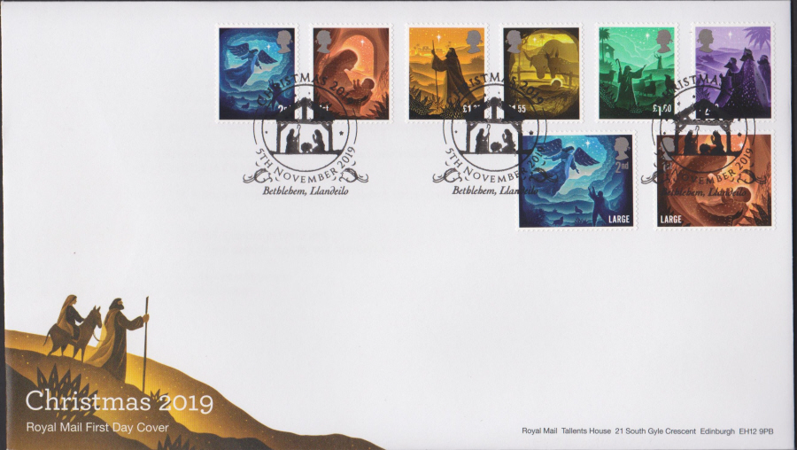 2019 FDC -Christmas Set FDC Bethlehem, Llandeilo Postmark