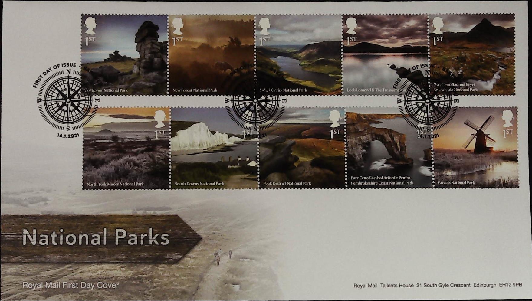 2021 National Parks Royal Mail FDCF D I Bakewell Postmark