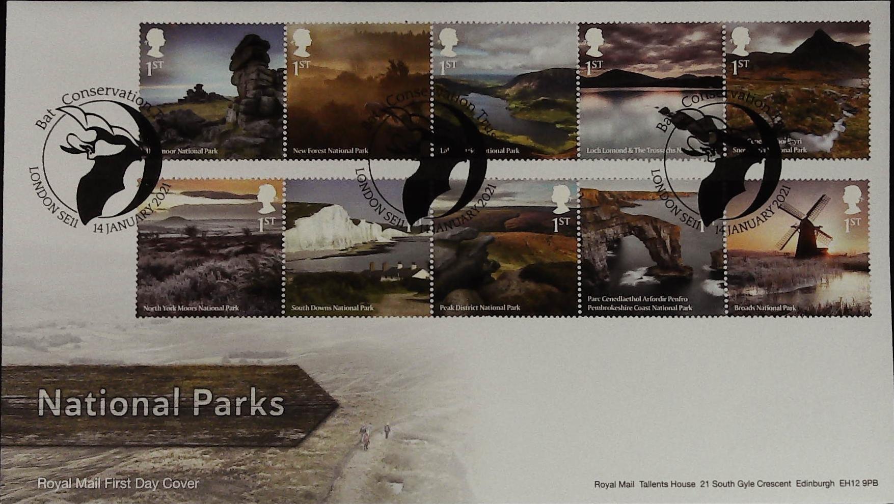 2021 National Parks Royal Mail FDC Bat Conservation Trust London SE11 Postmark - Click Image to Close