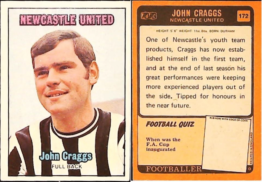 A & B C 1970 Footballers set 3 Orange Back No 172 John Craggs Newcastle United