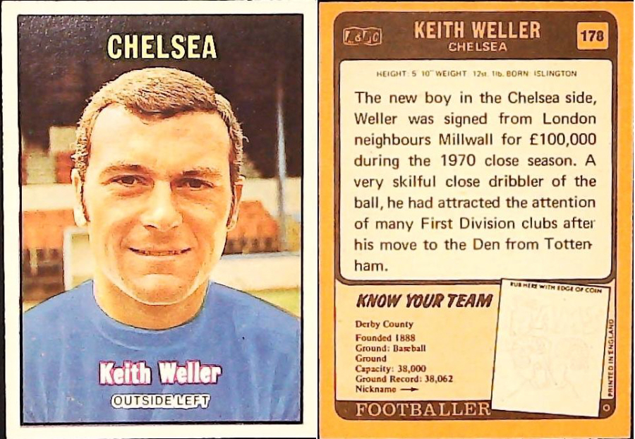 A & B C 1970 Footballers set 3 Orange Back No 178 Keith Weller Chelsea
