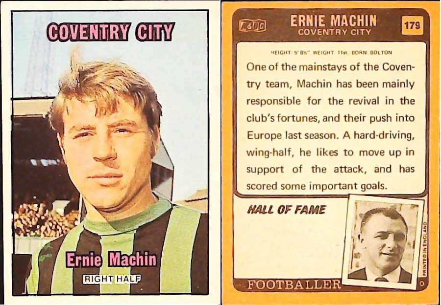 A & B C 1970 Footballers set 3 Orange Back No 179 Ernie Machin Coventry City