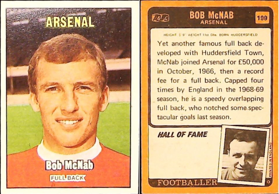 A & B C 1970 Footballers set 3 Orange Back No 199 Bob McNab Arsenal