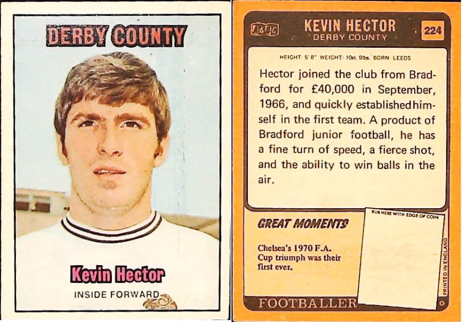 A & B C 1970 Footballers set 3 Orange Back No 224 Kevin Hector Derby County