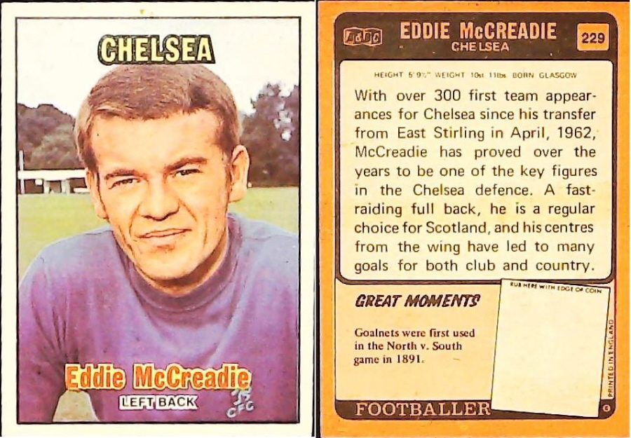 A & B C 1970 Footballers set 3 Orange Back No 229 Eddie McCreadie Chelsea