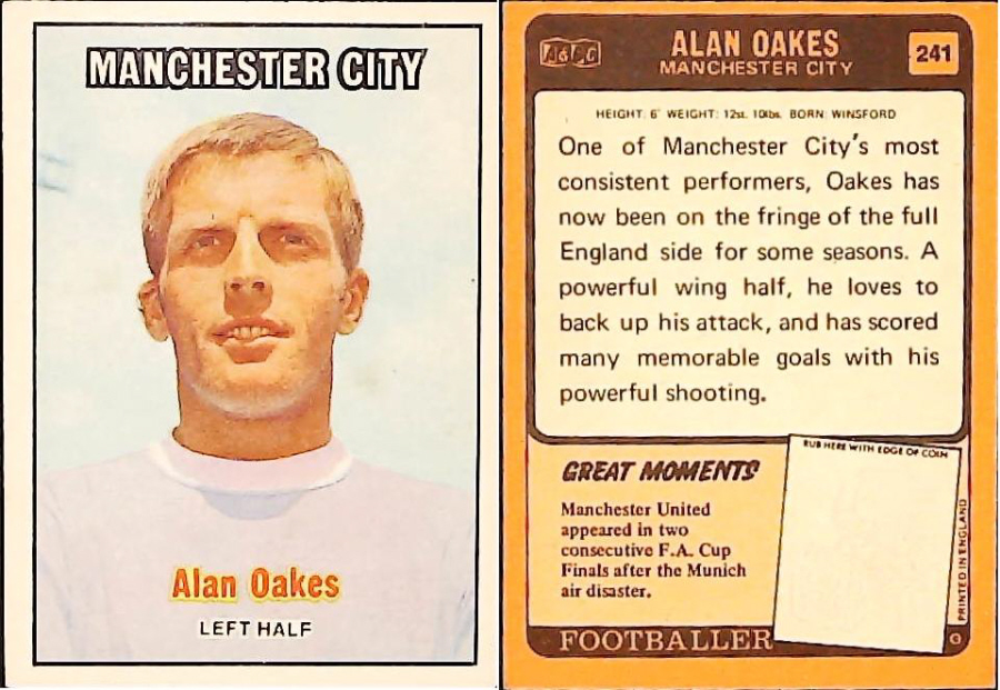 A & B C 1970 Footballers set 3 Orange Back No 241 Alan Oakes Manchester City