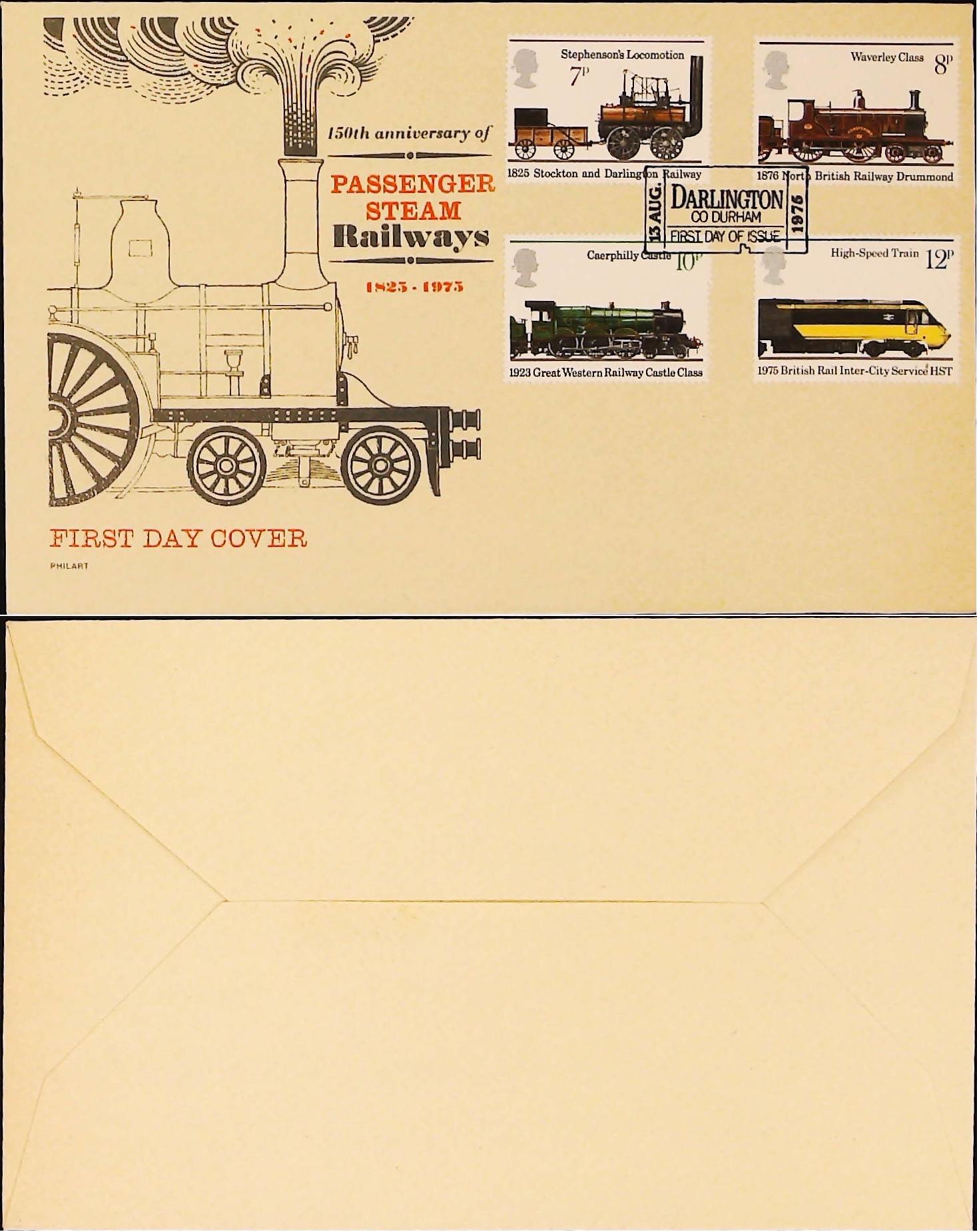 1975 Philart Railways FDC Darlington postmark