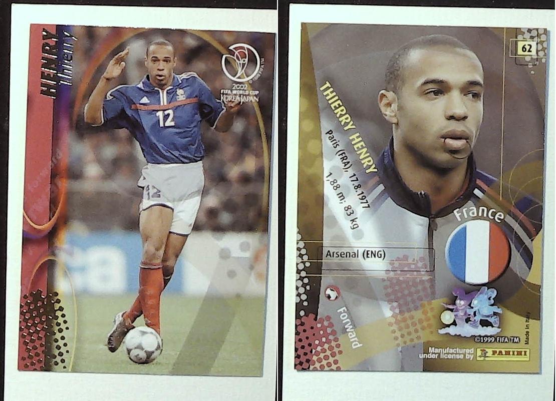 PANINI 2002 WORLD CUP FOOTBALL CARDS FRANCE No62 THIERY HENRY