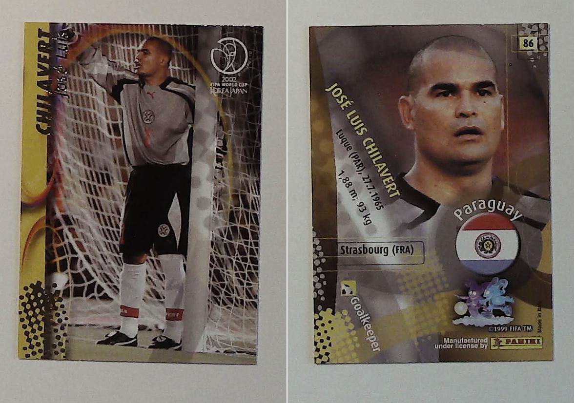 PANINI 2002 WORLD CUP FOOTBALL CARDS No86 PARAGUAY JOSE LUIS CHILAVERT