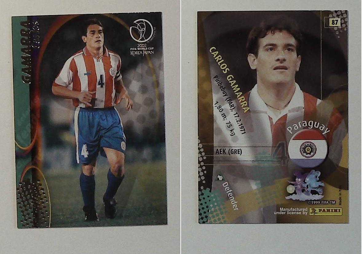 PANINI 2002 WORLD CUP FOOTBALL CARDS No87 PARAGUAY CARLOS GAMARRA