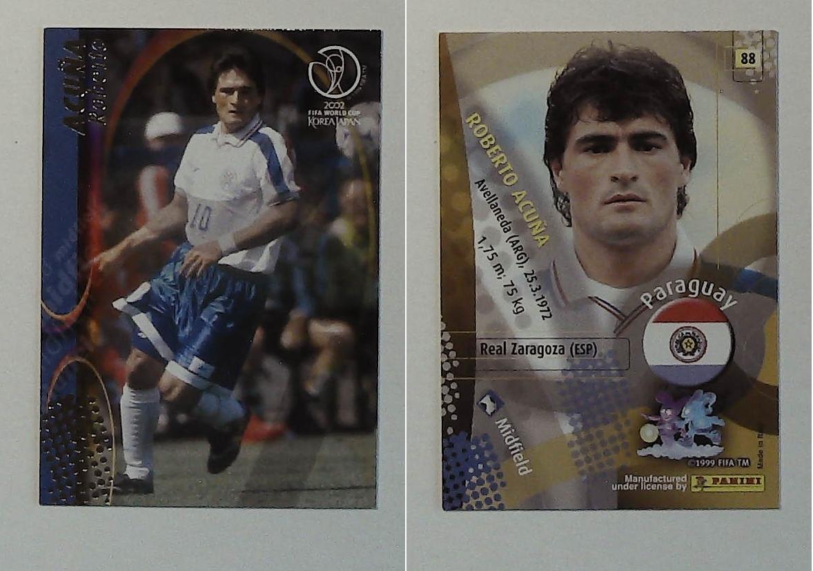 PANINI 2002 WORLD CUP FOOTBALL CARDS No88 PARAGUAY ROBERTO ACUNA