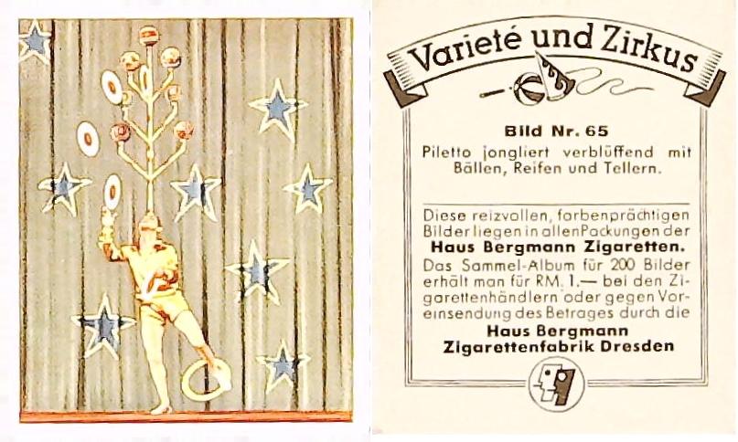 Bergmann Variety & CircusGerman Cigarette Card No 65