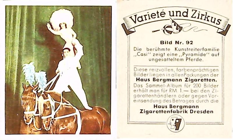 Bergmann Variety & CircusGerman Cigarette Card No 92