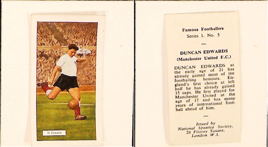 NATIONAL SPASTICS SOCIETY FAMOUS FOOTBALLERS No 5 DUNCAN EDWARDS MANCHESTER UNITED