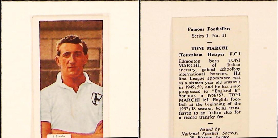 NATIONAL SPASTICS SOCIETY FAMOUS FOOTBALLERS No 11 TOM MARCHI TOTTENHAM HOTSPUR
