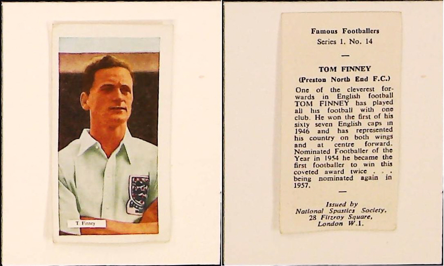 NATIONAL SPASTICS SOCIETY FAMOUS FOOTBALLERS No 14 TOM FINNEY PRESTON NORTH END