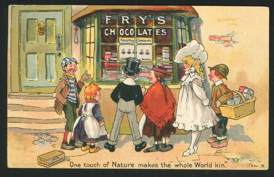 Postcard Advertising - Fry's Chocolate ''One Touch of Nature makes the World Kin'' - Click Image to Close