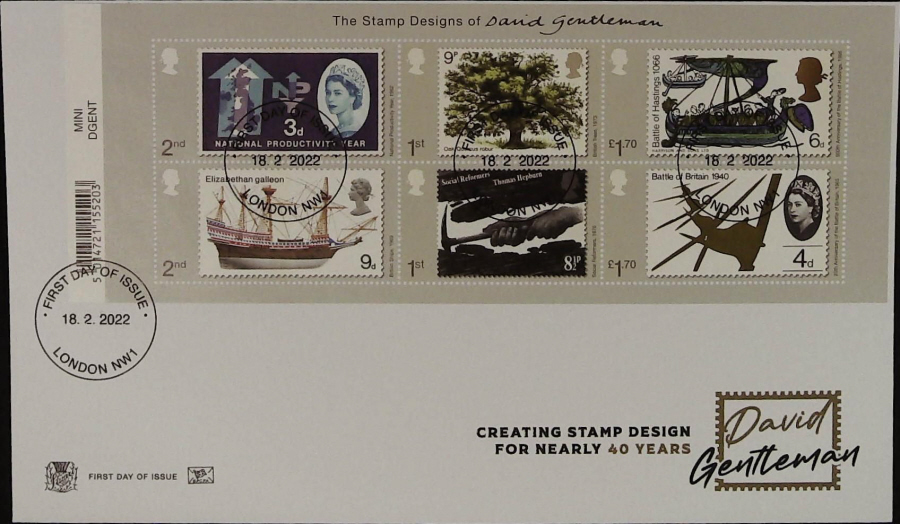 2022 Stamp Designs of David Gentleman STUART FDC - FDI LONDON NW1 NON PICTORIAL Postmark