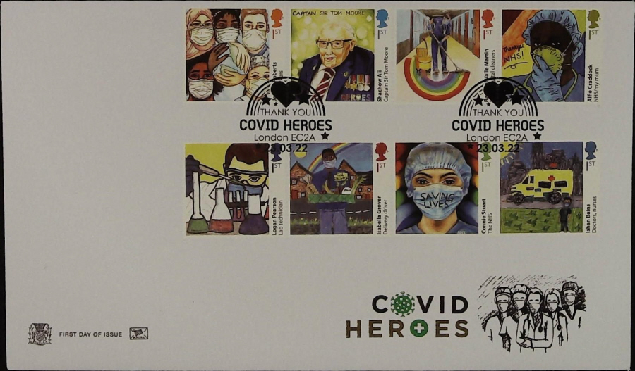 2022 COVID HEROES -STUART FDC -COVID HEROES LONDON EC2A POSTMARK