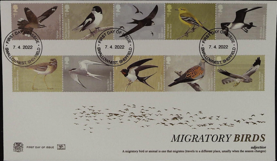 2022 Migratory Birds STUART F D C - F D I Swalloenest, Sheffield Non Pictorial Postmark