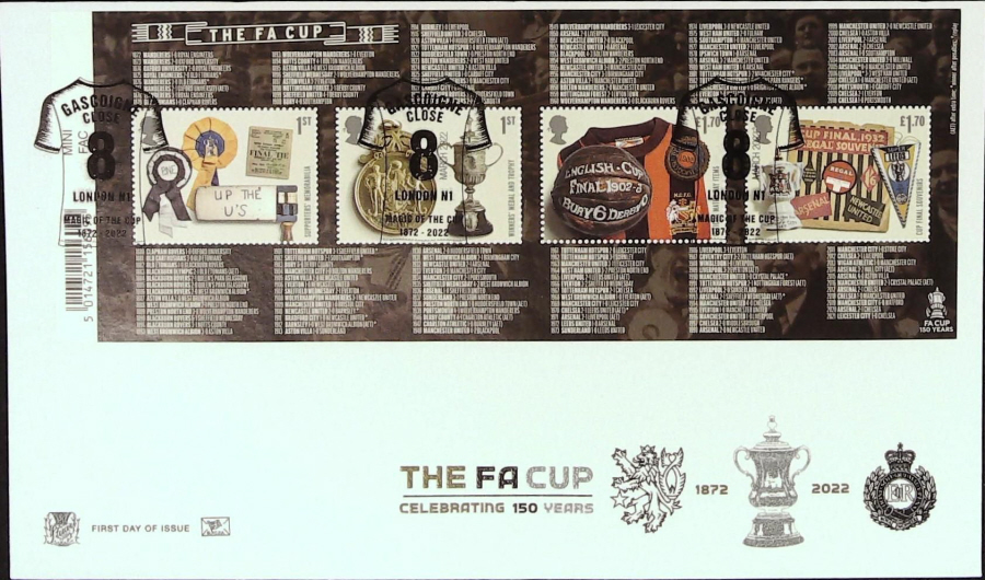 2022 The F A Cup Mini Sheet STUART FDC - Gascoigne Close London Postmark