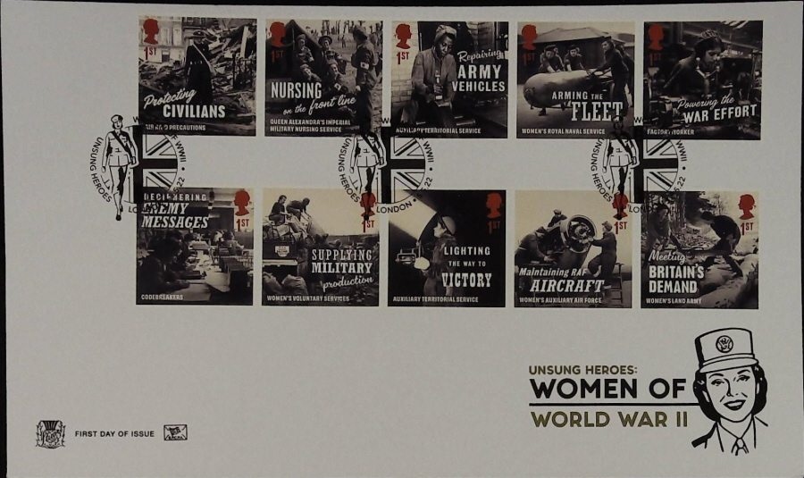 2022 Unsung Heroes Women of World War 11 SET STUART FDC -Unsung Heroes LONDON Postmark