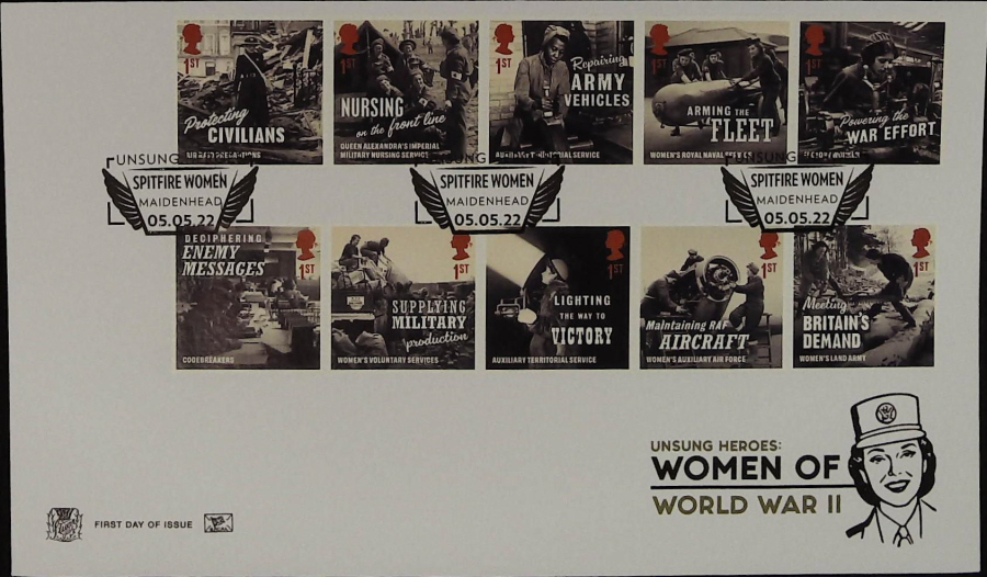 2022 Unsung Heroes Women of World War 11 SET STUART FDC -SPITFIRE WOMEN, MAIDENHEAD Postmark