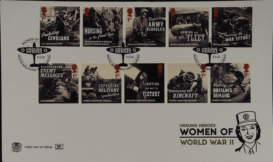 2022 Unsung Heroes Women of World War 11 SET STUART FDC - WHITE WALK, MAIDENHEAD Postmark