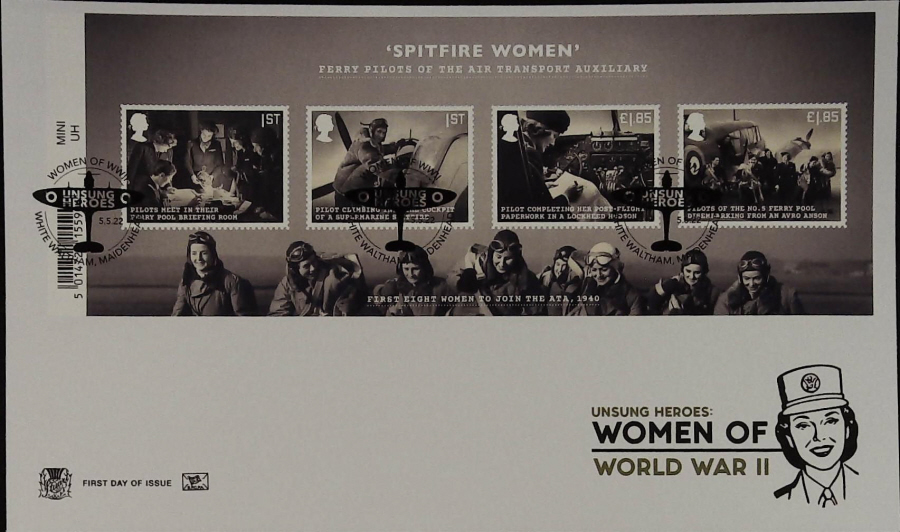 2022 Unsung Heroes Women of World War 11 MINI SHEET STUART FDC -WHITE WALTHAM, MAIDENHEAD Postmark