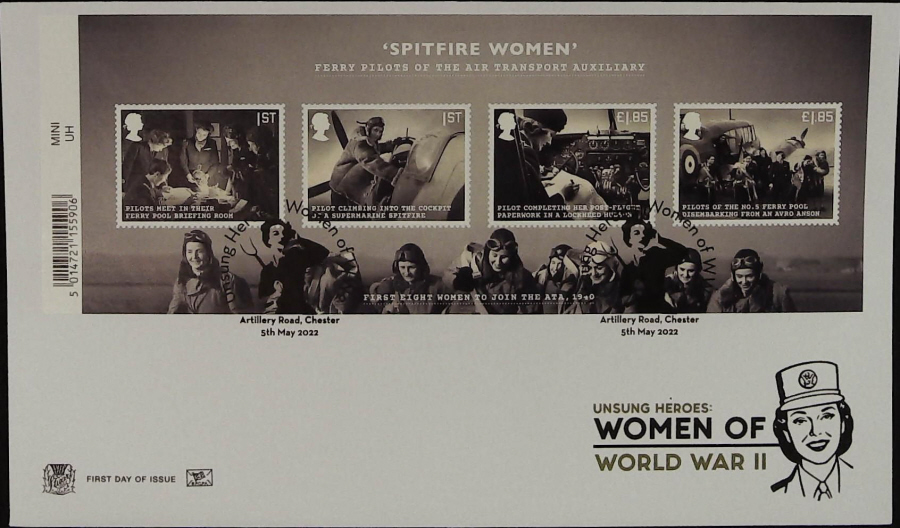 2022 Unsung Heroes Women of World War 11 MINI SHEET STUART FDC - ARTILLERY ROAD, CHESTER Postmark