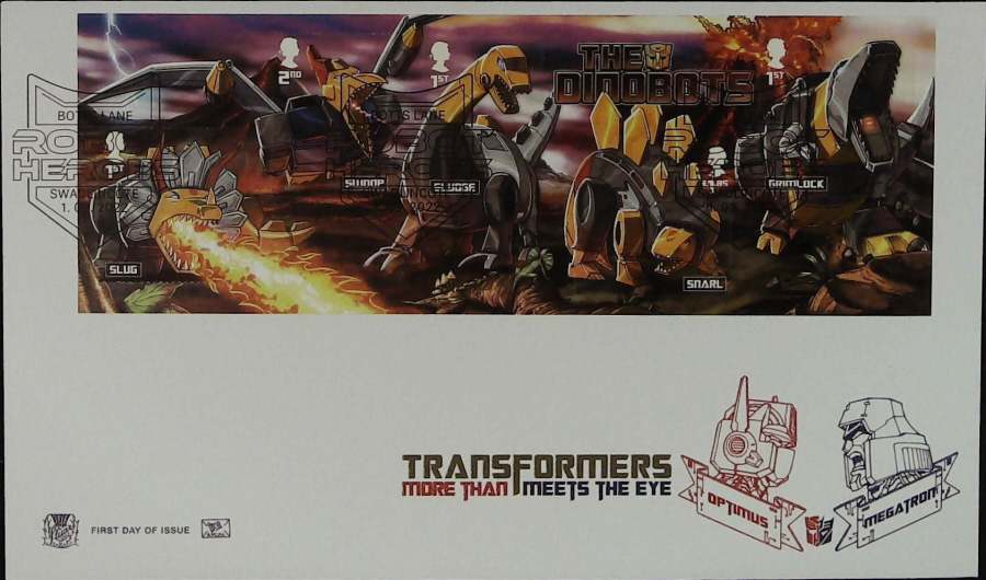 2022 TRANSFORMERS MINI SHEET STUART FDC -BOTTS LANE, SWADLINGCOTE Postmark